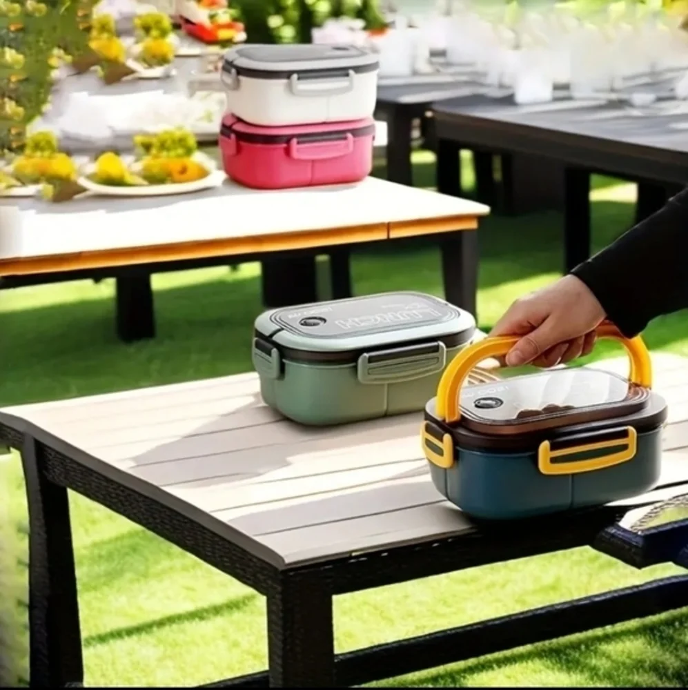 Portable BPA 1200ML Airtight Double Layer Lunch Box with Fork and Spoon‎